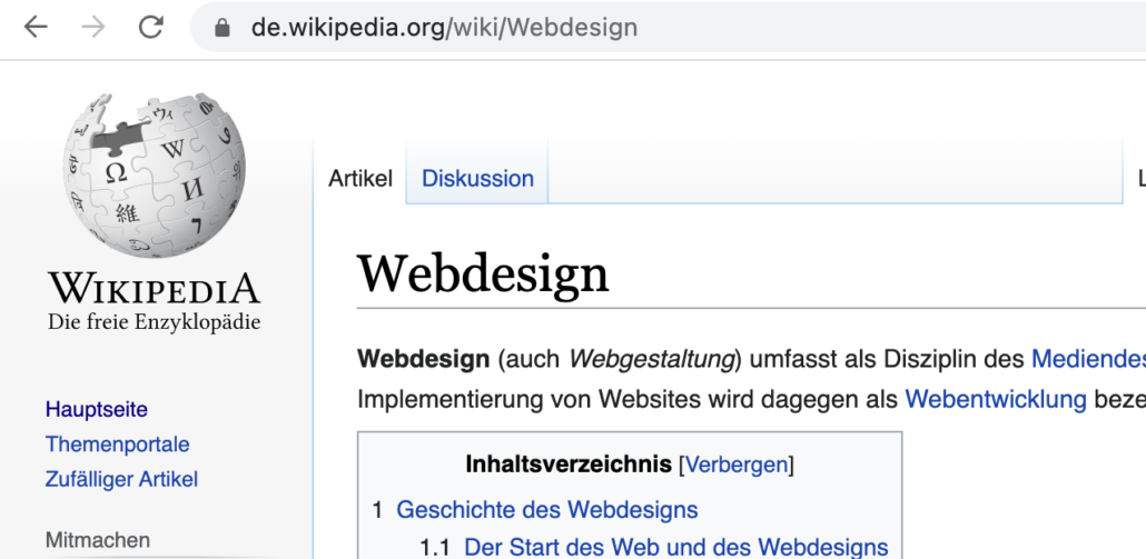 So sieht die Website-Struktur bei Wikipedia aus