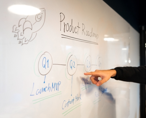 person writing on white board