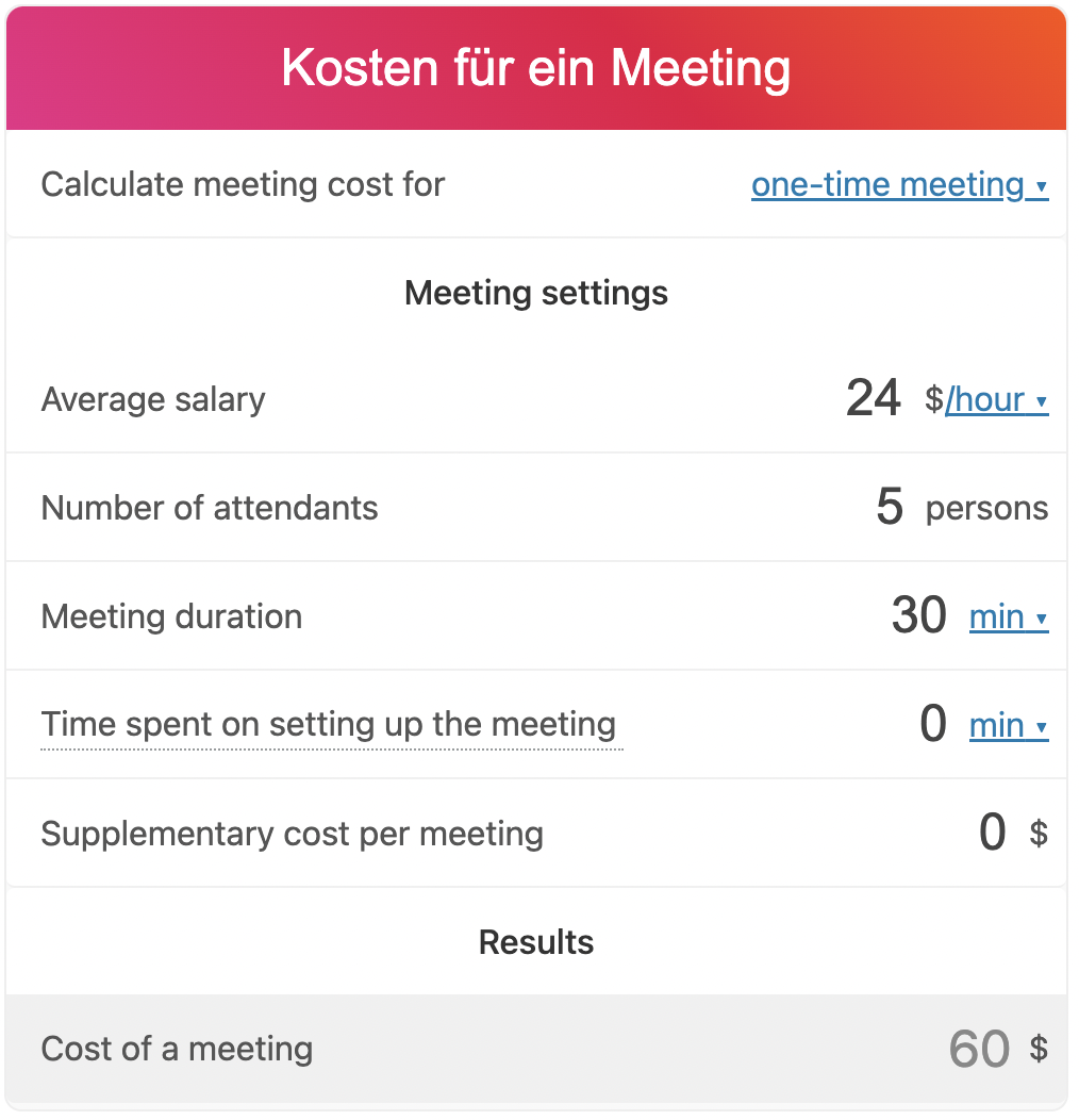 Kosten für ein Meeting Online Berechnen